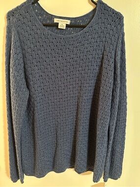 Liz Claiborne XL Dusty Blue Openwork Knit Crewneck Sweater
